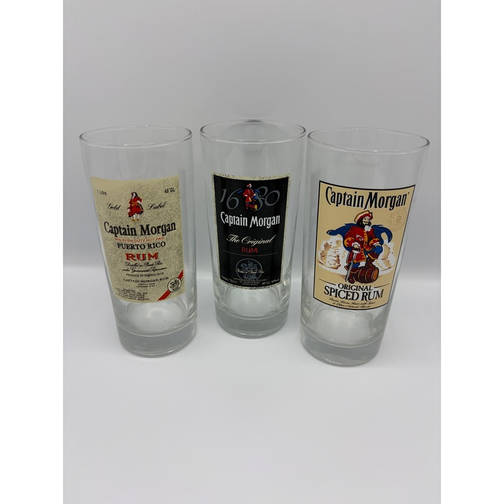 Vintage Captain Morgan Rum Highball Glasses Set of 3 Spiced Gold Label 1680